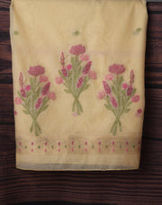 Blush Blossom Yellow Muga Cotton Unstitched Suit Set
